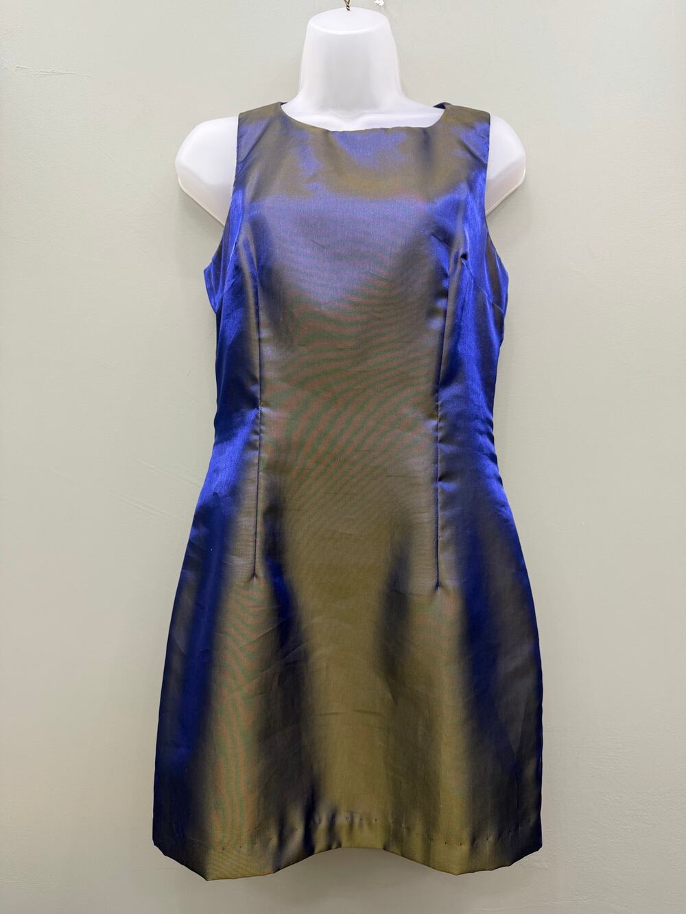 Vintage 90s A-List by Wrapper Dress 7 Iridescent Blue Acetate Mini USA